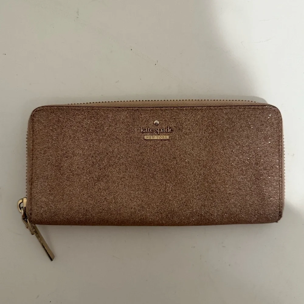Kate Spade Joeley Rose Gold Glitter Continental Zip Around Wallet Large